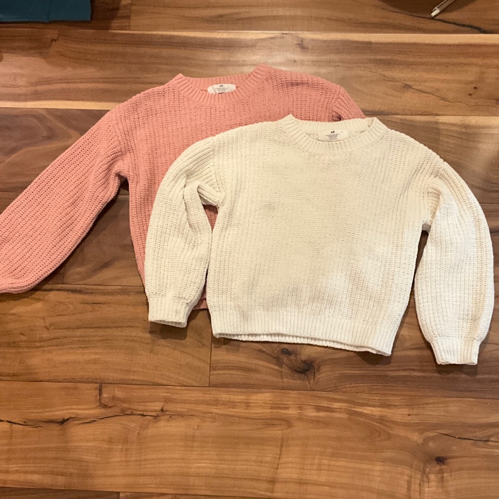H&M Pink and Cream Crew Neck Sweater Duo